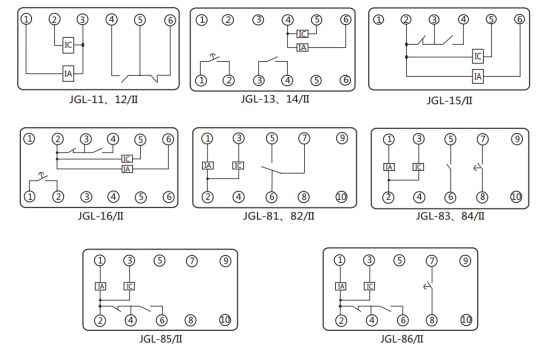 JGL-84/Ⅱ二相靜態(tài)反時(shí)限過流繼電器內(nèi)部端子外引接線圖